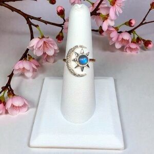 Blue Labradorite Moon & Star Ring .925 Sterling Silver - Size 7